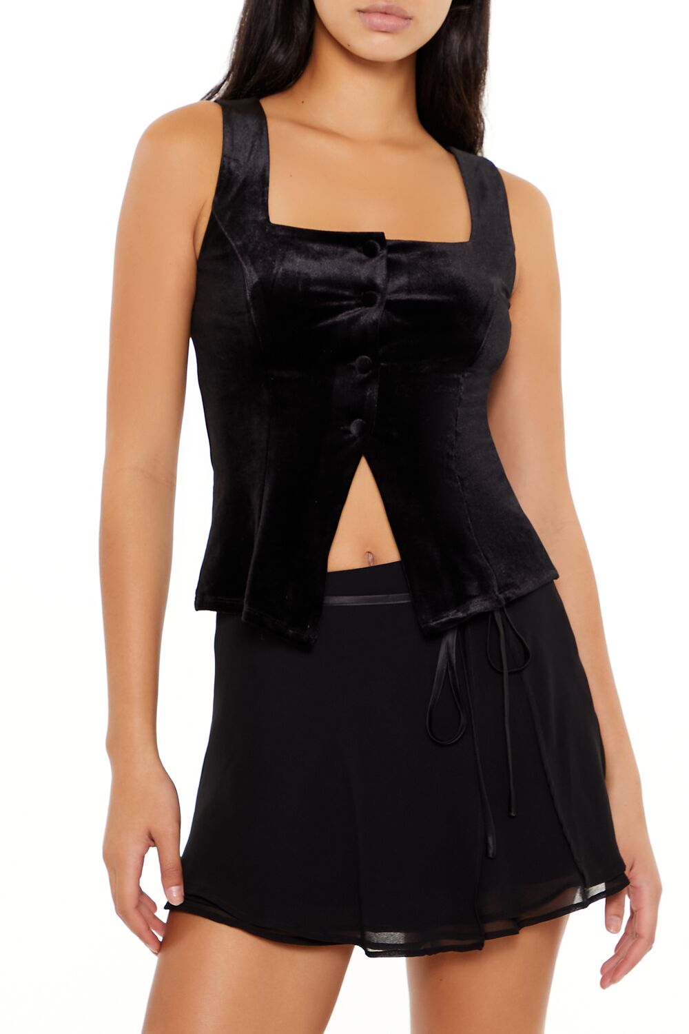  Forever 21 Velvet Button-Front Tank Top - black - Bonton