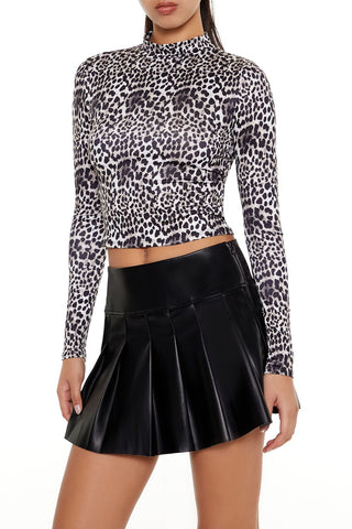 Leopard Mock Neck Crop Top