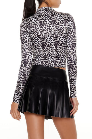 Leopard Mock Neck Crop Top