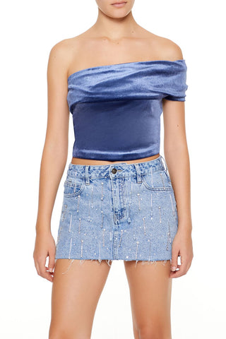 Velvet One-Shoulder Crop Top