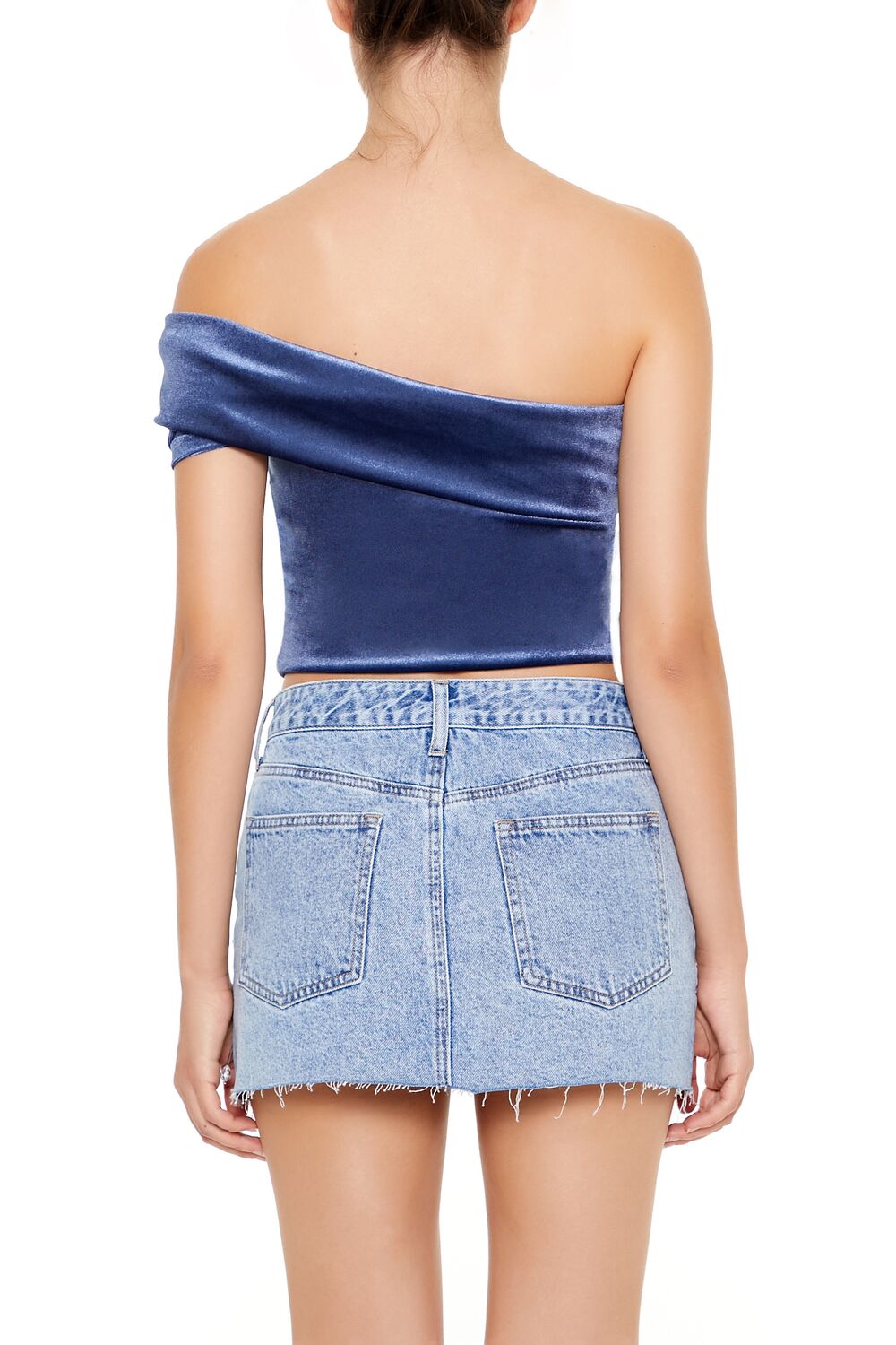  Forever 21 Velvet One-Shoulder Crop Top - black - Bonton