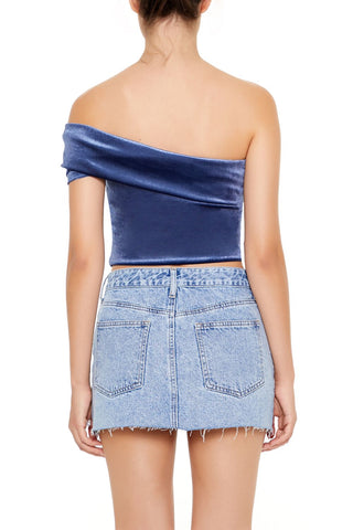 Velvet One-Shoulder Crop Top