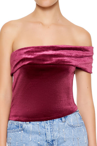 Velvet One-Shoulder Crop Top