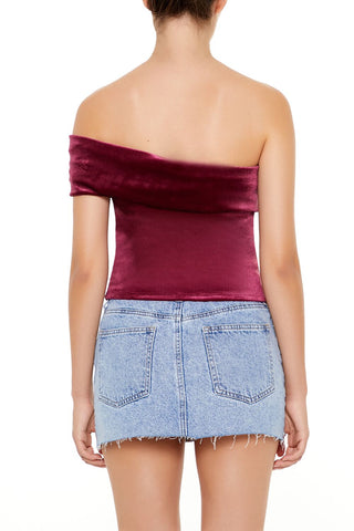 Velvet One-Shoulder Crop Top