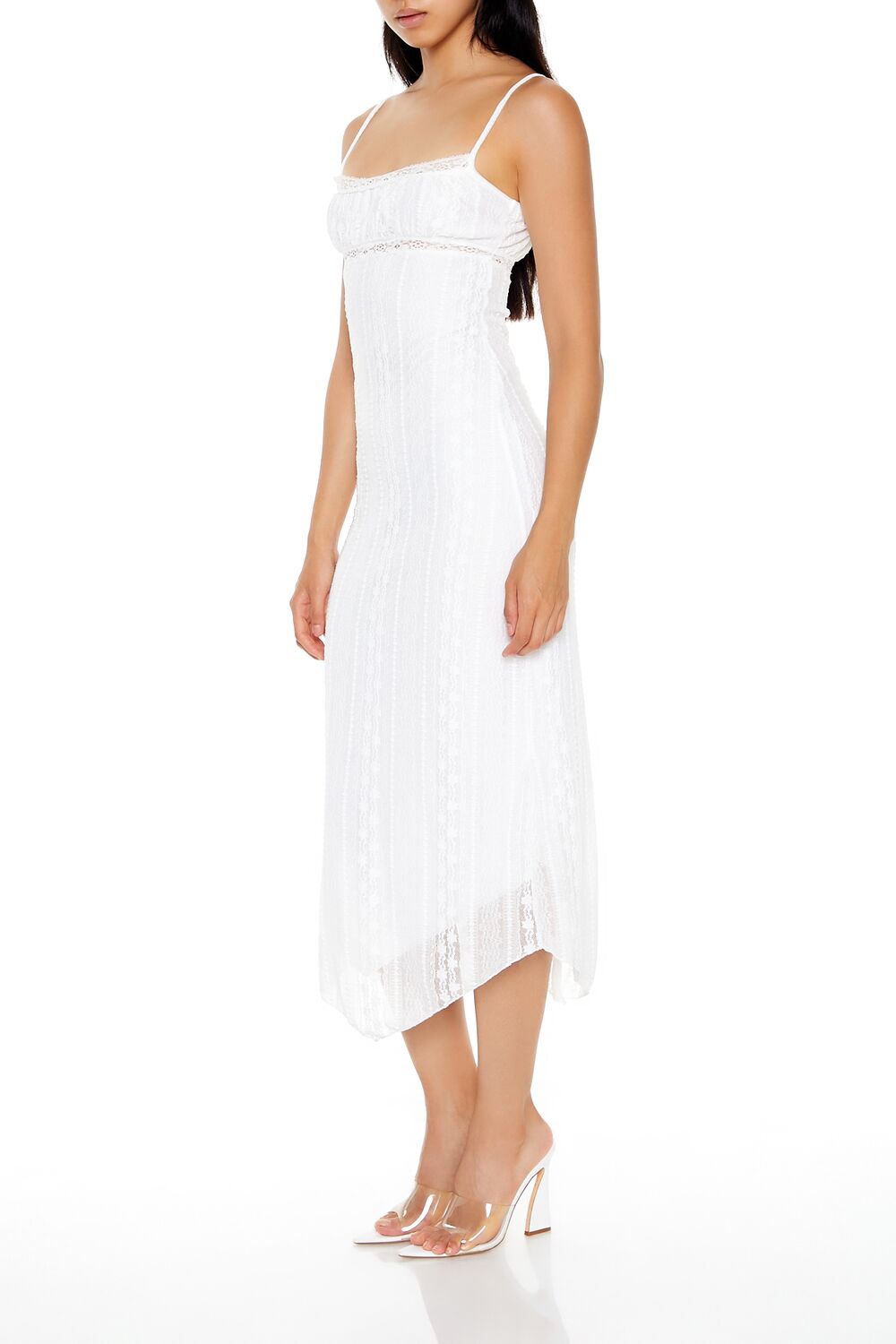  Forever 21 Eyelash Lace Cami Midi Dress - ivory - Bonton
