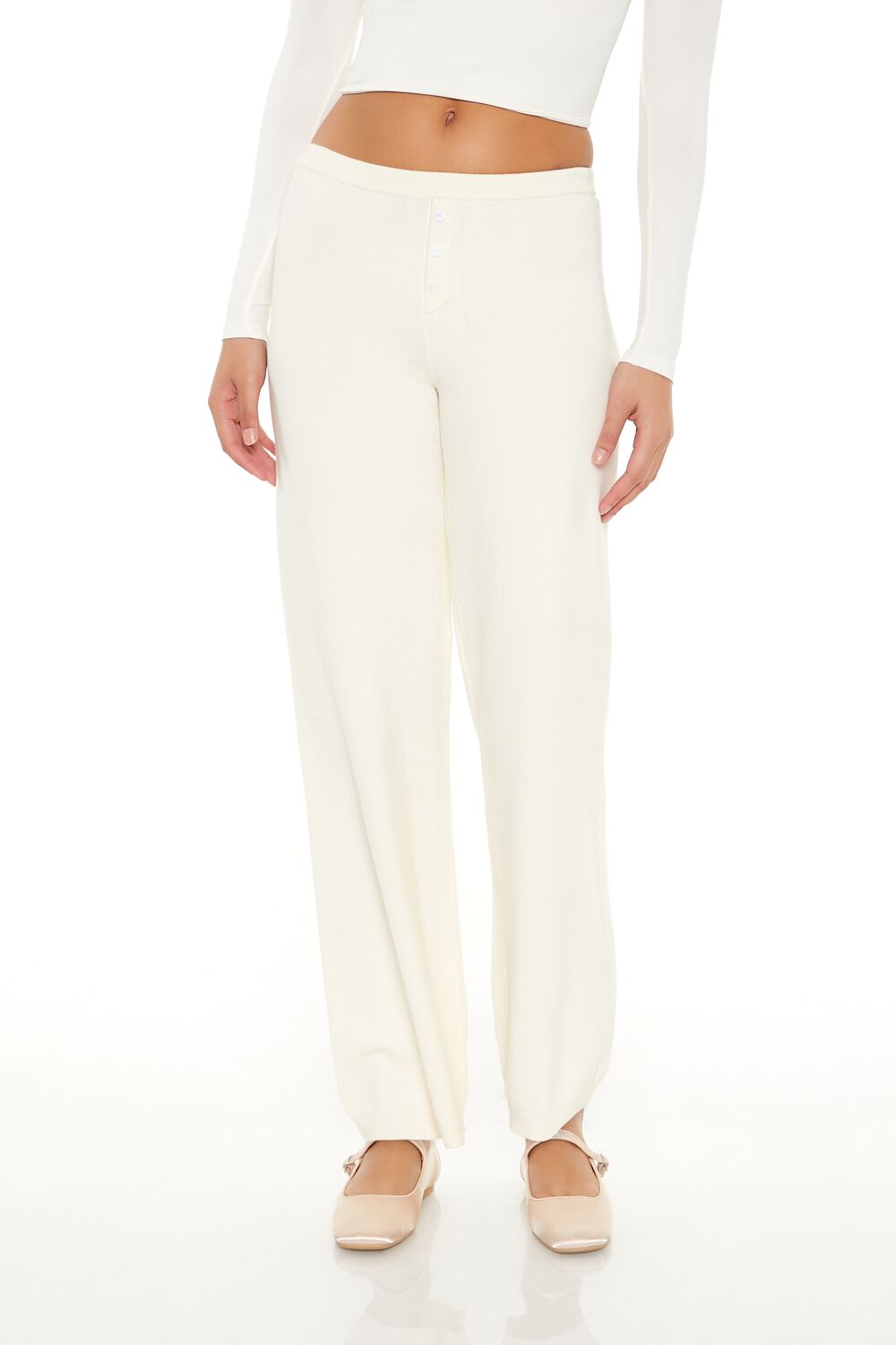  Forever 21 Sweater-Knit Straight-Leg Pants - egret - Bonton