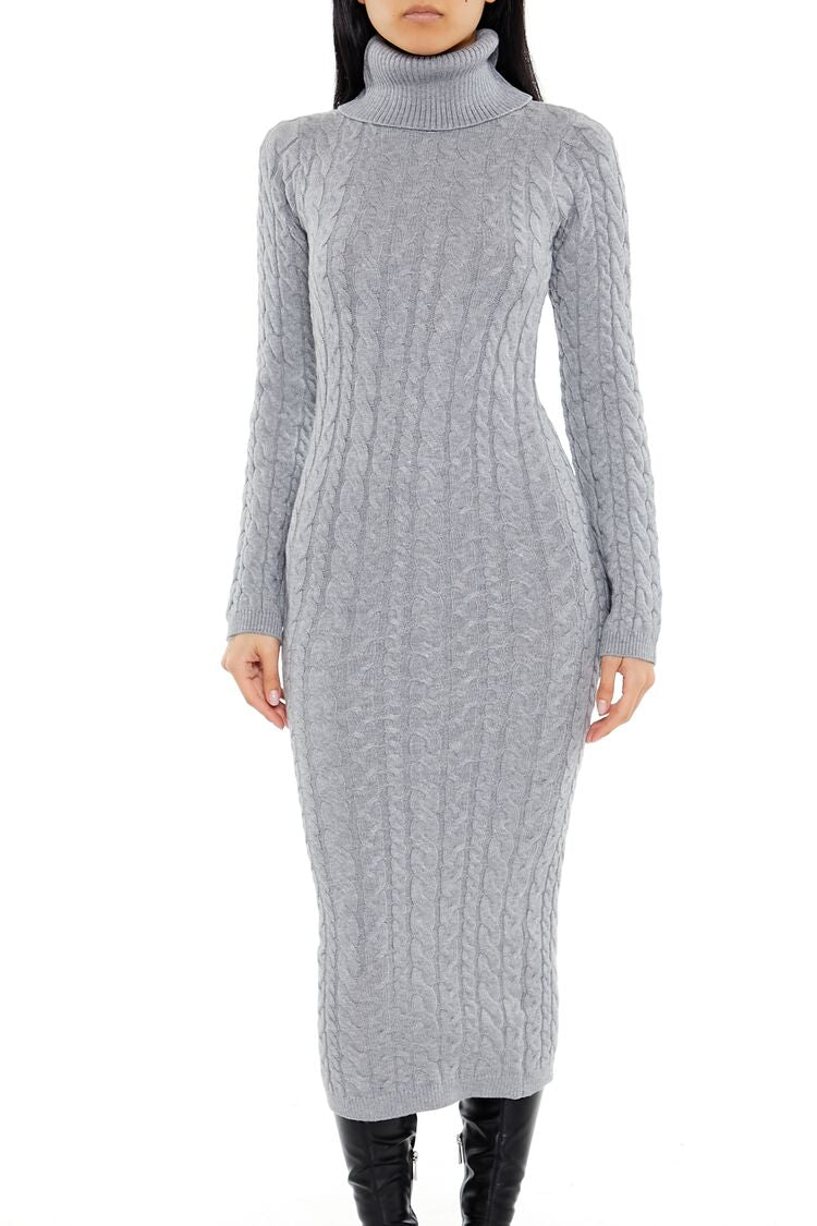  Forever 21 Cable Knit Midi Sweater Dress - heather-grey - Bonton