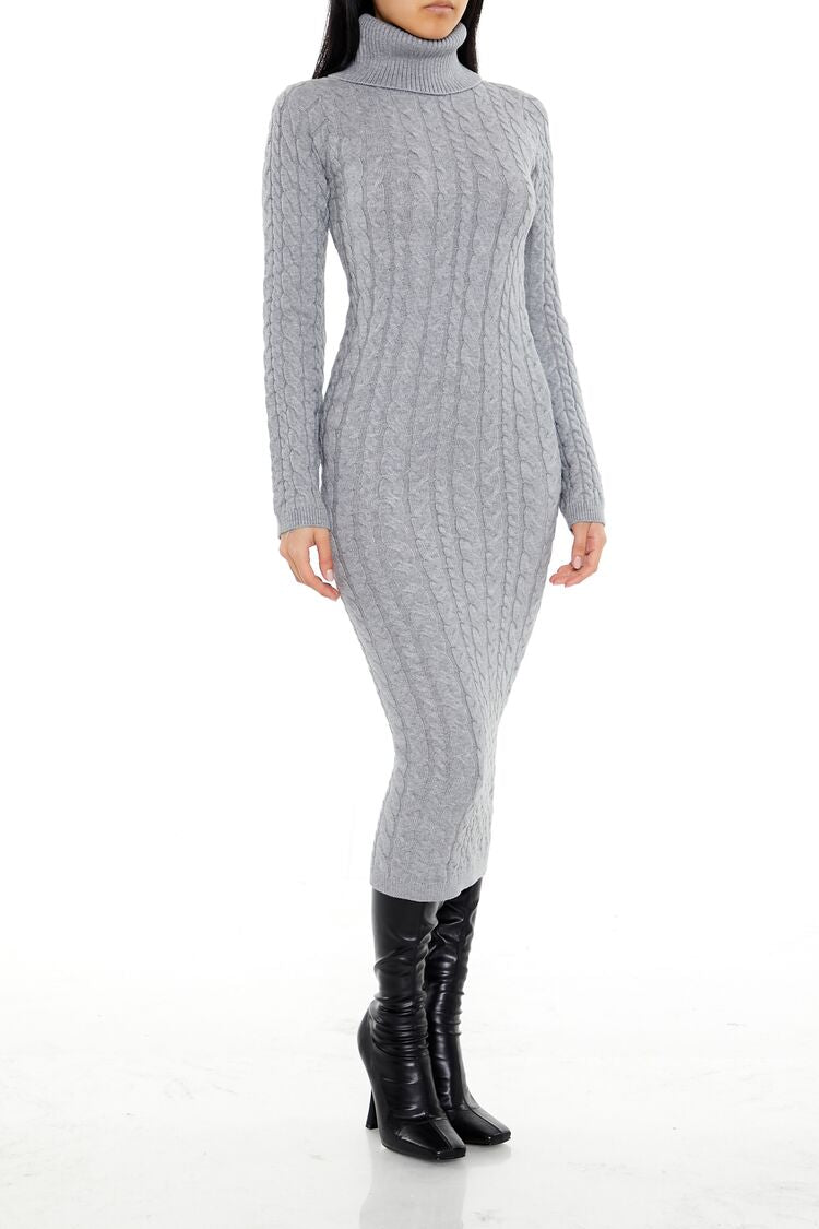 Forever 21 Cable Knit Midi Sweater Dress - heather-grey - Bonton