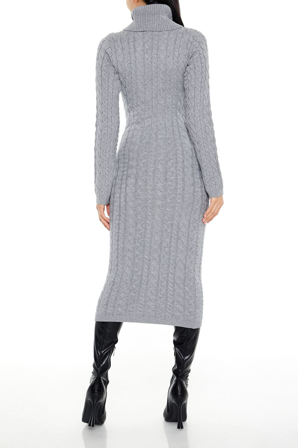  Forever 21 Cable Knit Midi Sweater Dress - heather-grey - Bonton