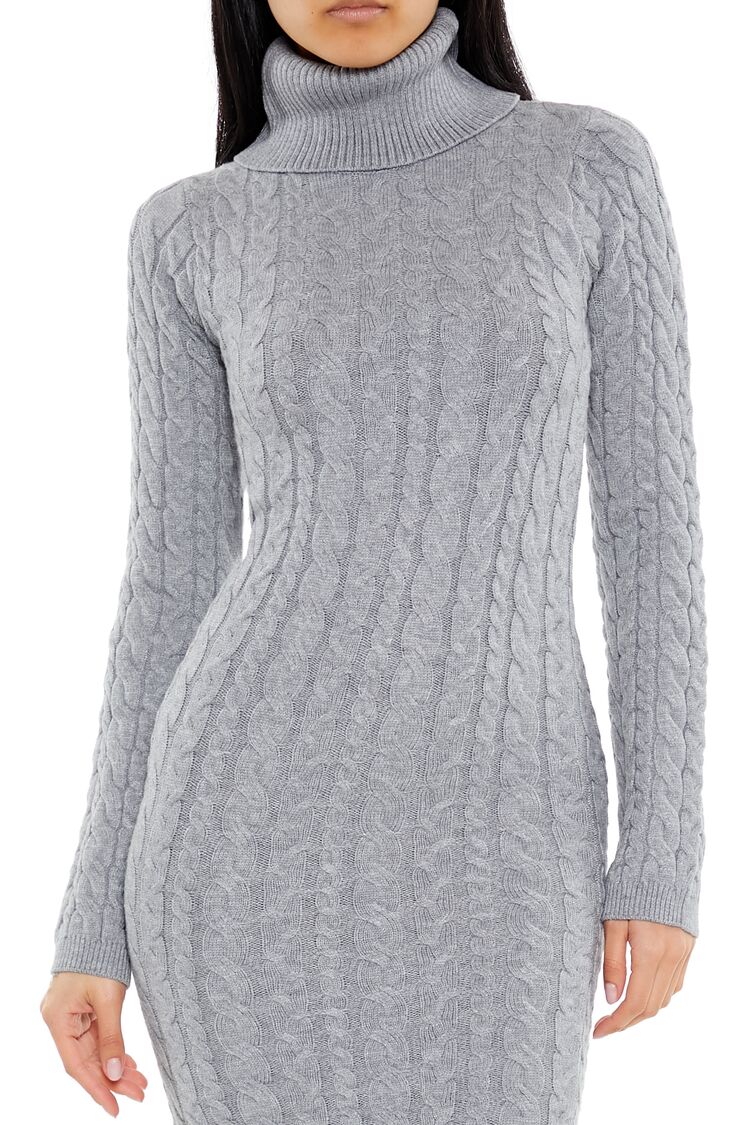  Forever 21 Cable Knit Midi Sweater Dress - heather-grey - Bonton