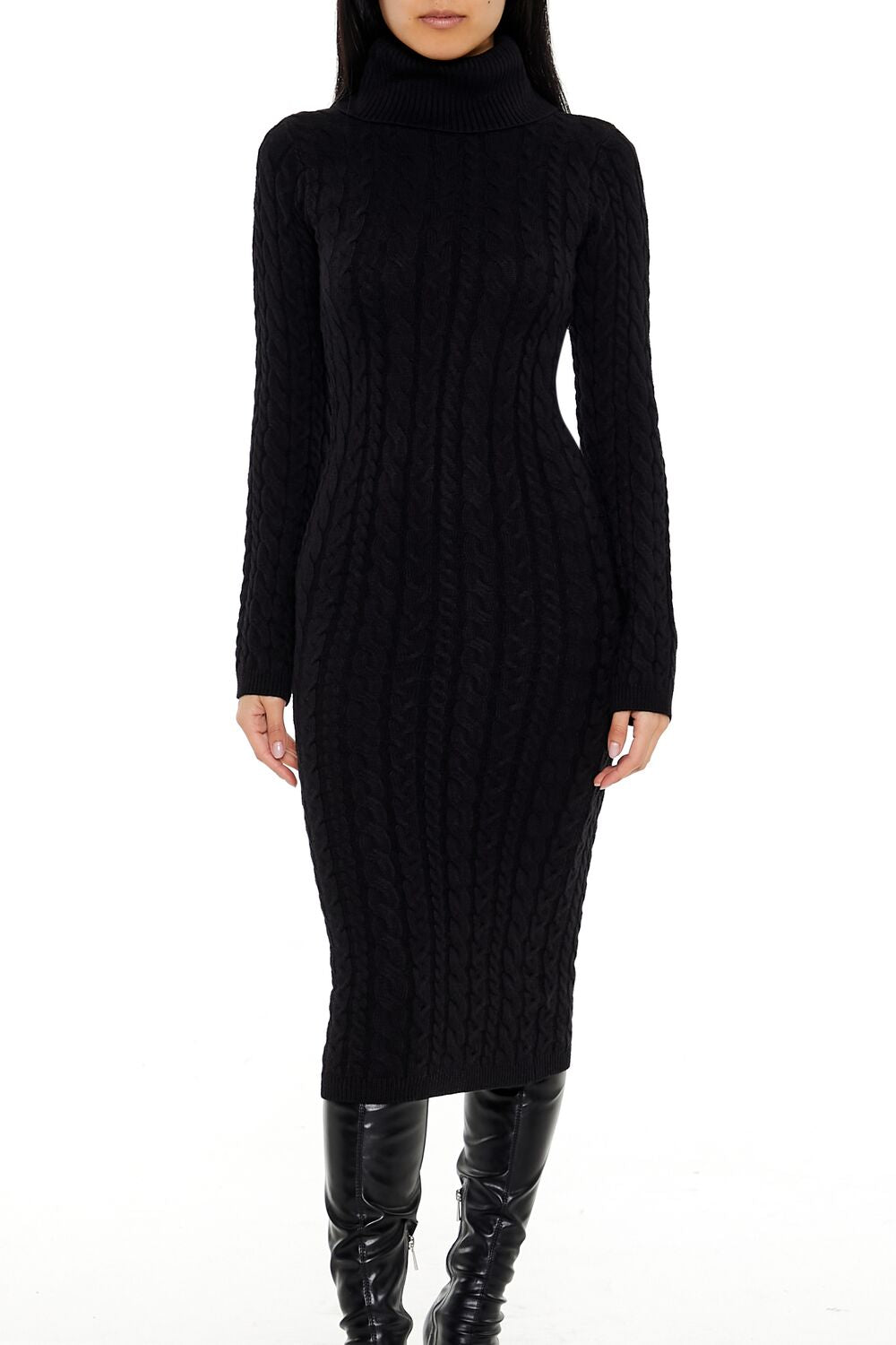  Forever 21 Cable Knit Midi Sweater Dress - heather-grey - Bonton