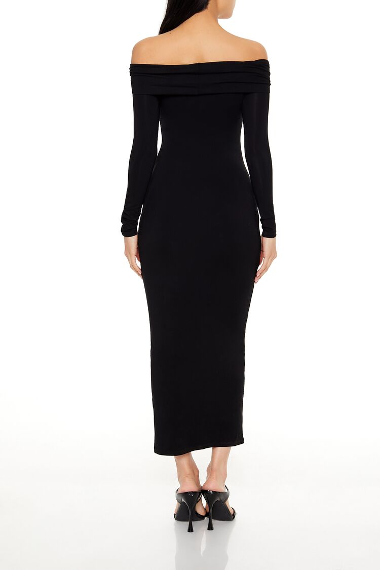  Forever 21 Foldover Off-the-Shoulder Midi Dress - black-swatch - Bonton