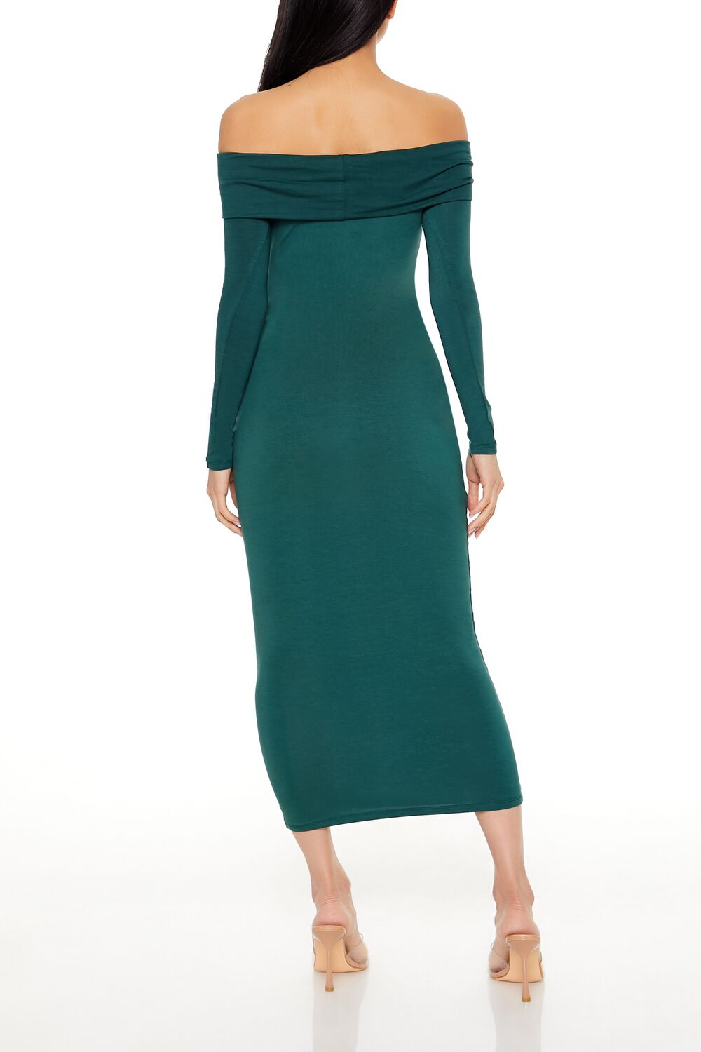  Forever 21 Foldover Off-the-Shoulder Midi Dress - black-swatch - Bonton