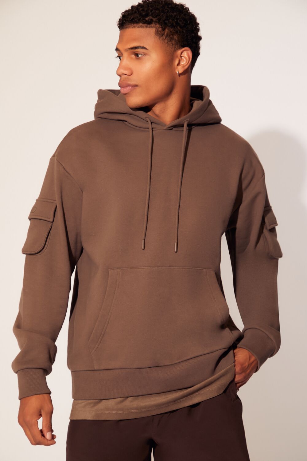  Forever 21 French Terry Cargo Hoodie - oatmeal - Bonton