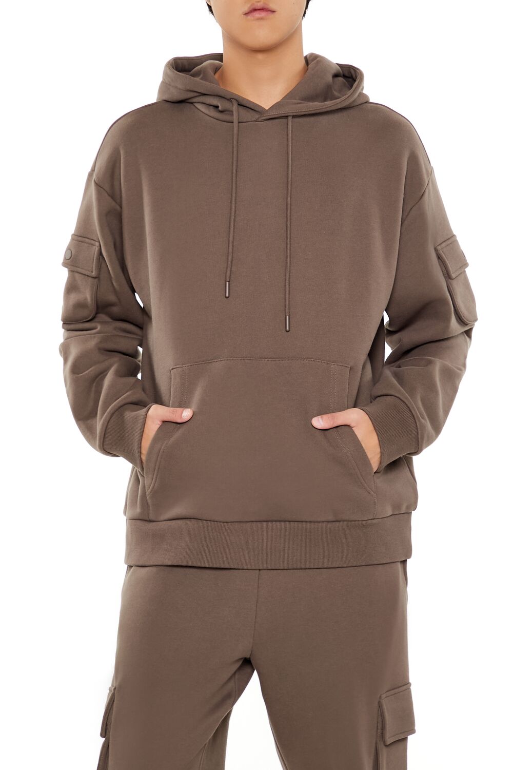  Forever 21 French Terry Cargo Hoodie - oatmeal - Bonton