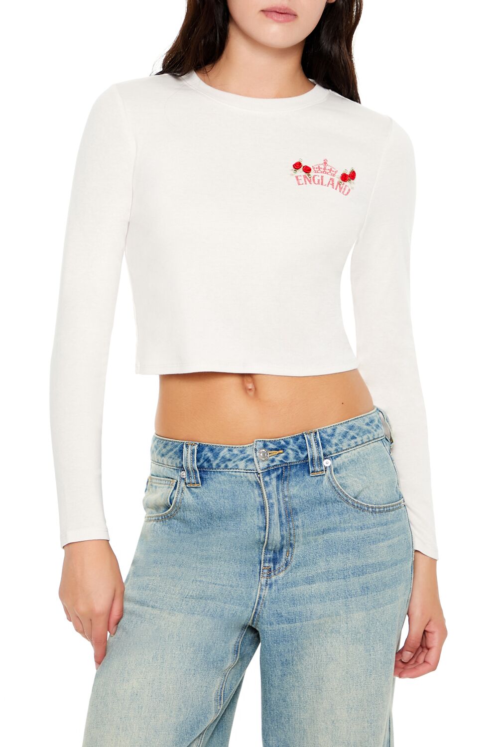  Forever 21 England Rosette Cropped Tee - taupe multi - Bonton