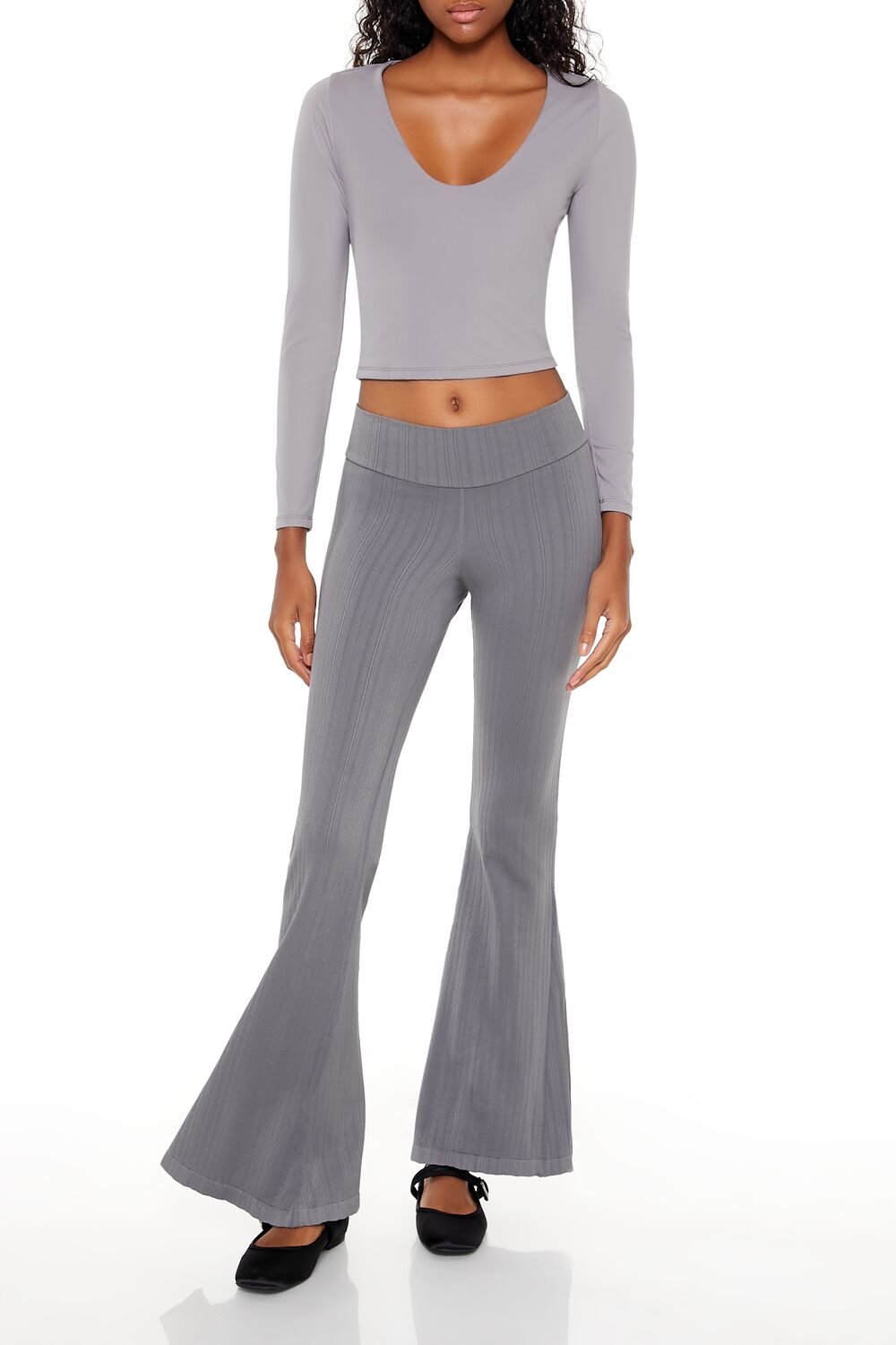  Forever 21 Seamless High-Rise Flare Pants - dark-grey - Bonton