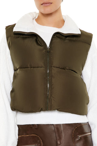 Quilted Cropped Zip-Up Vest
