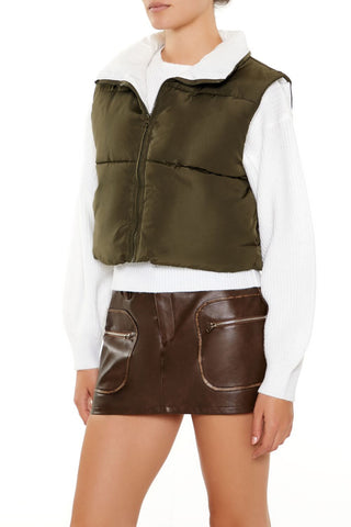 Quilted Cropped Zip-Up Vest
