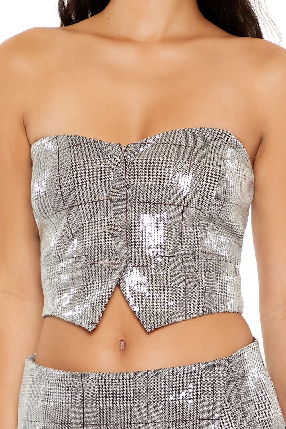  Forever 21 Glen Plaid Cropped Tube Top - grey multi - Bonton