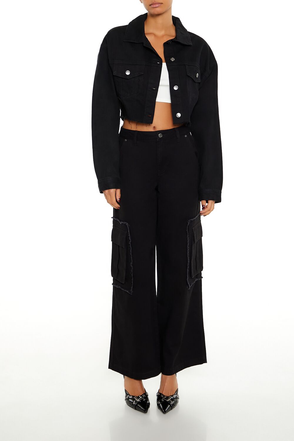  Forever 21 Rhinestone Chain Denim Jacket - black-swatch - Bonton