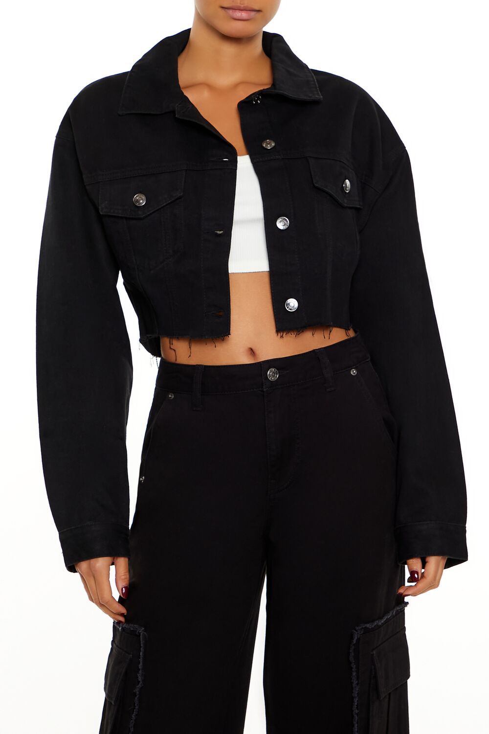  Forever 21 Rhinestone Chain Denim Jacket - black-swatch - Bonton