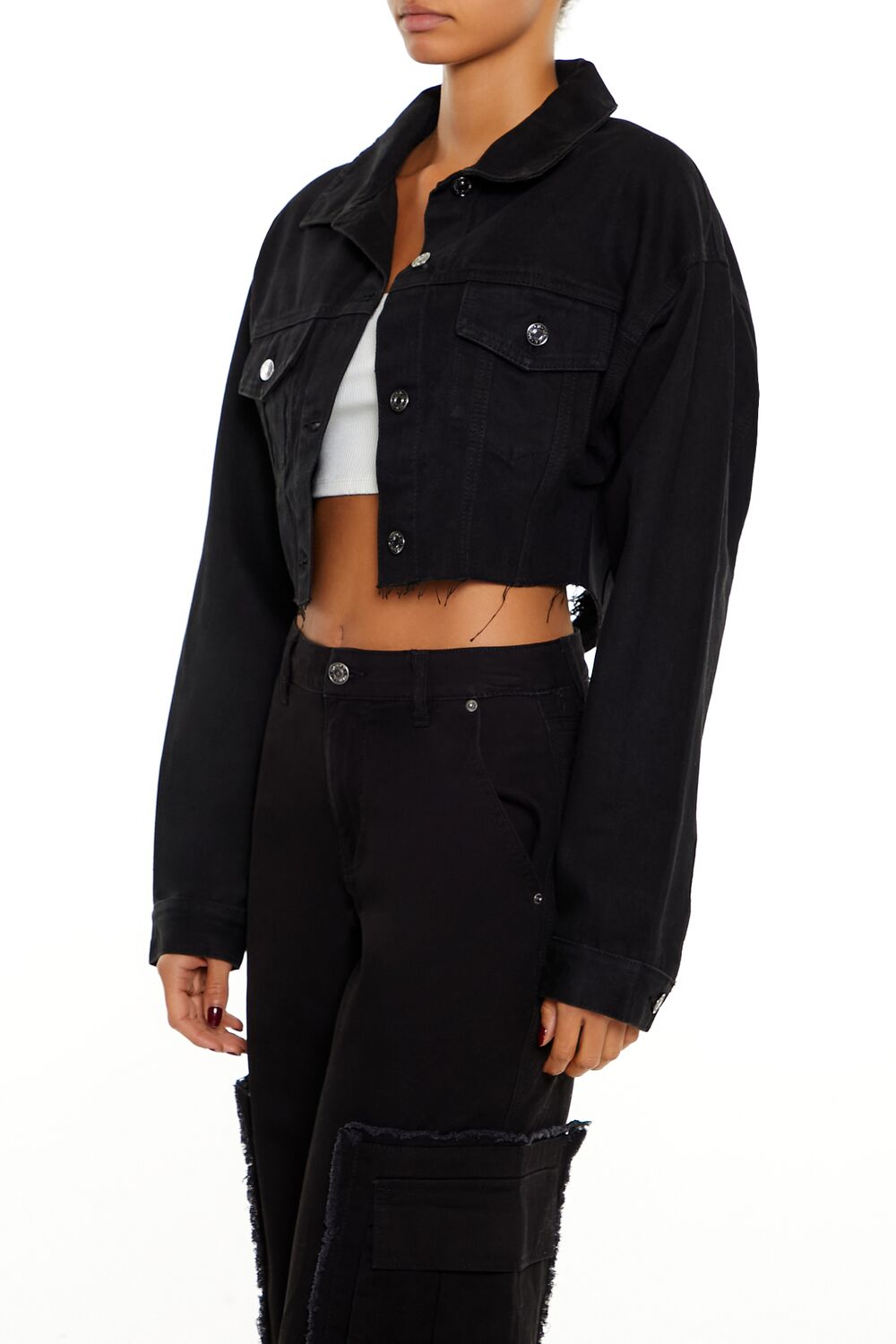  Forever 21 Rhinestone Chain Denim Jacket - black-swatch - Bonton