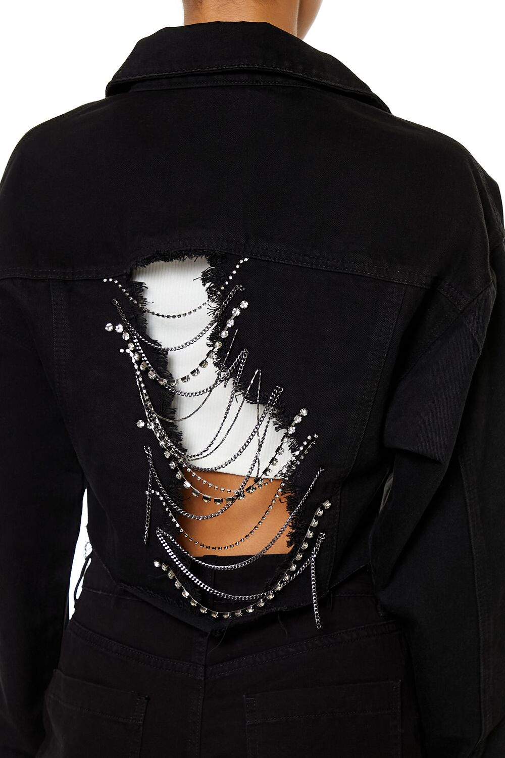  Forever 21 Rhinestone Chain Denim Jacket - black-swatch - Bonton