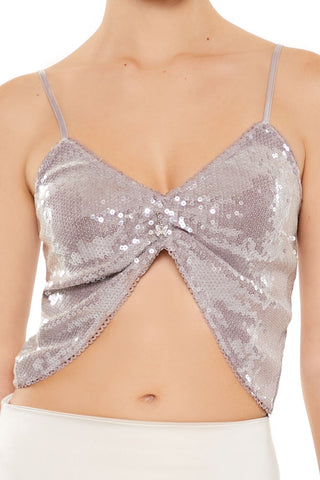 Sequin Notched-Hem Cropped Cami