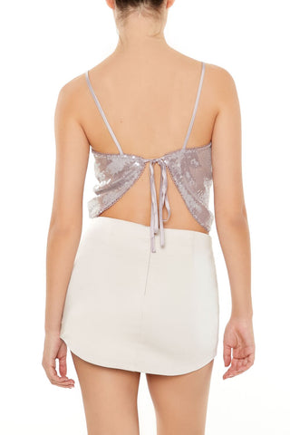 Sequin Notched-Hem Cropped Cami