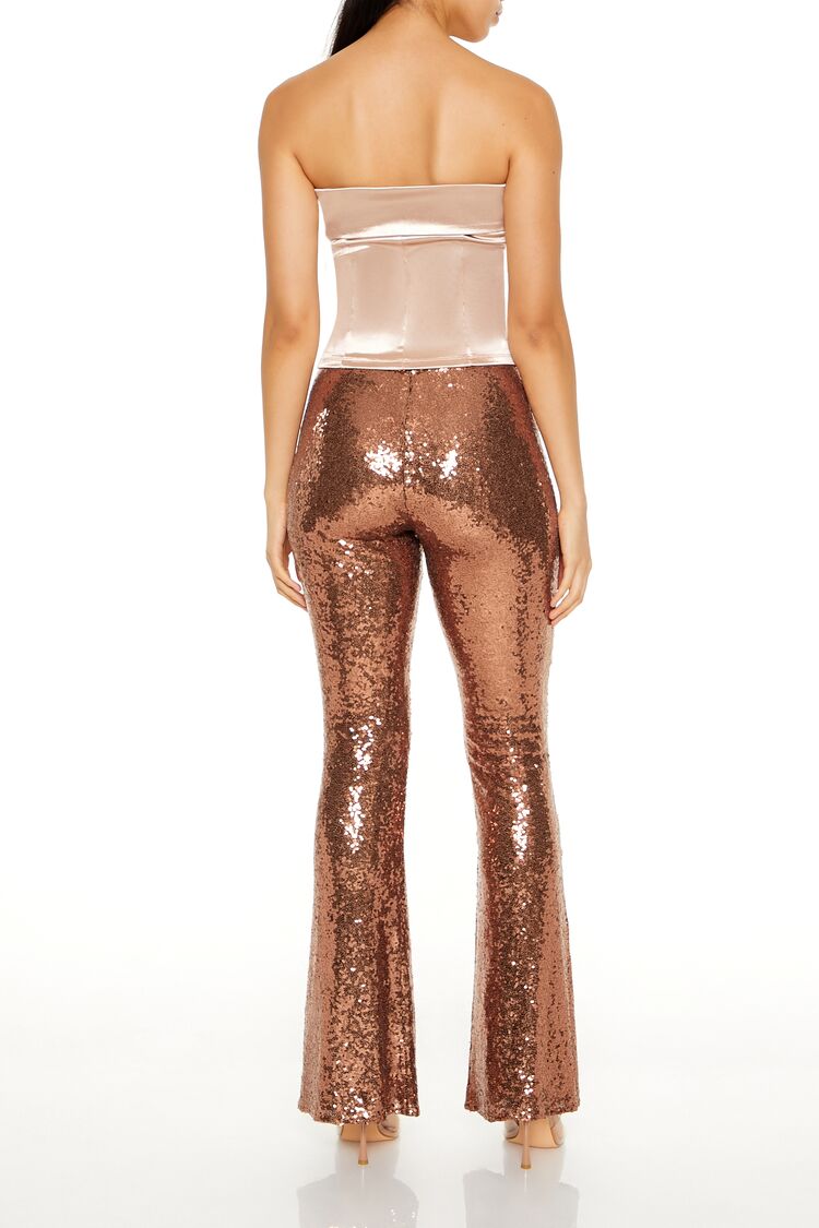  Forever 21 Sequin High-Rise Flare Pants - ash-brown - Bonton
