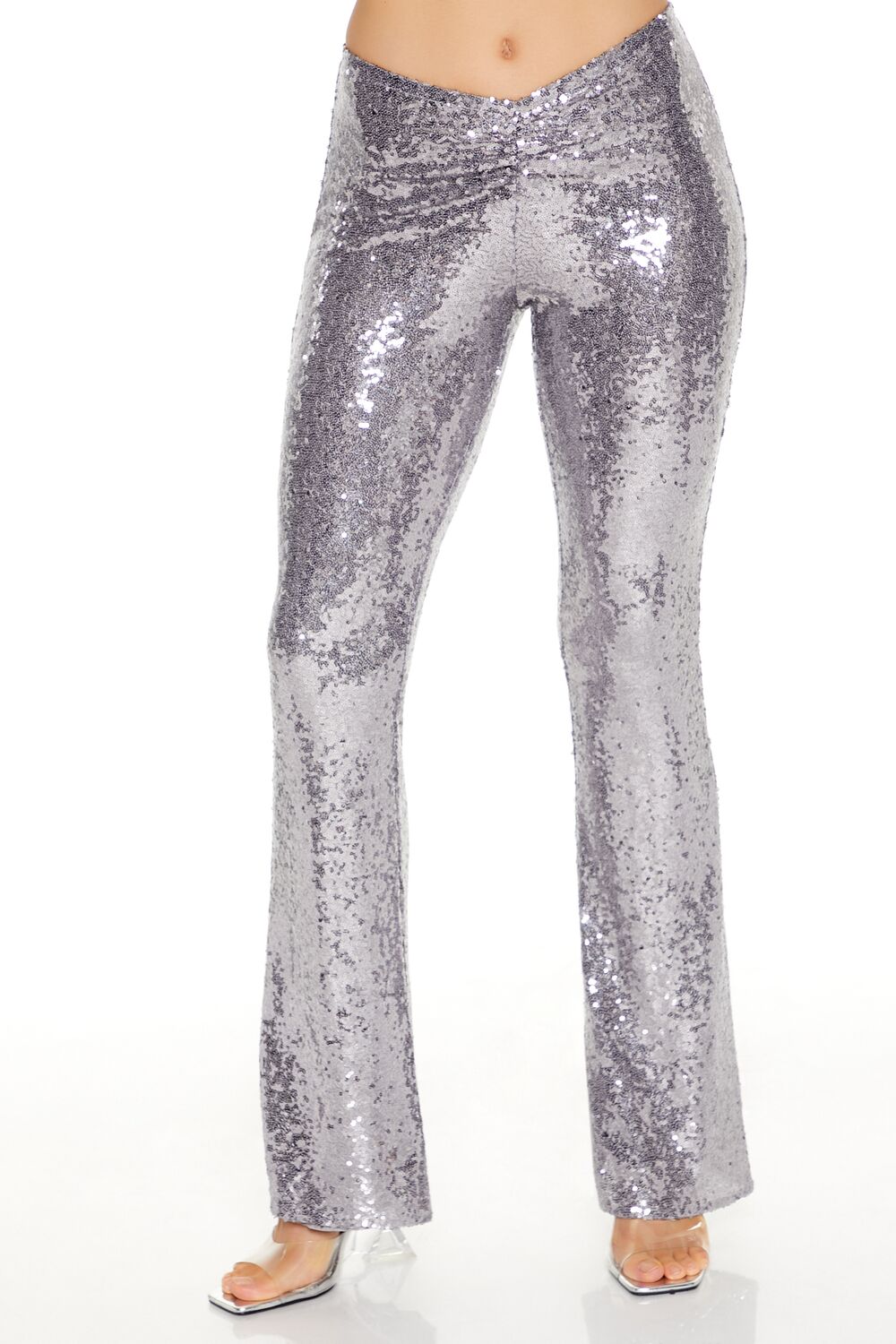  Forever 21 Sequin High-Rise Flare Pants - ash-brown - Bonton