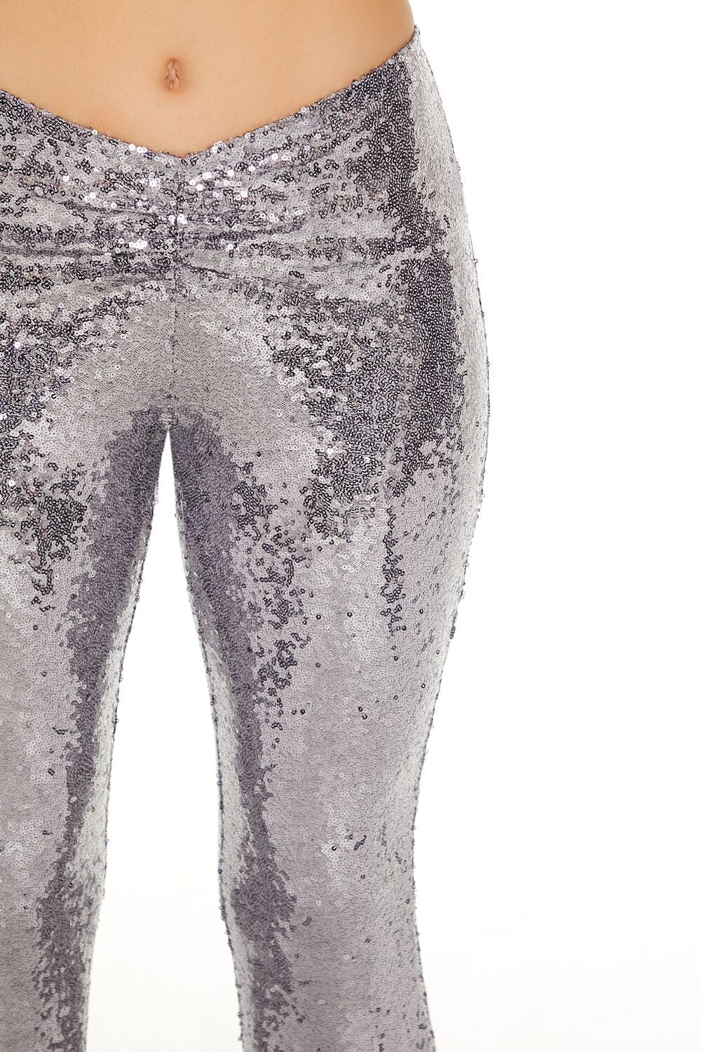  Forever 21 Sequin High-Rise Flare Pants - ash-brown - Bonton