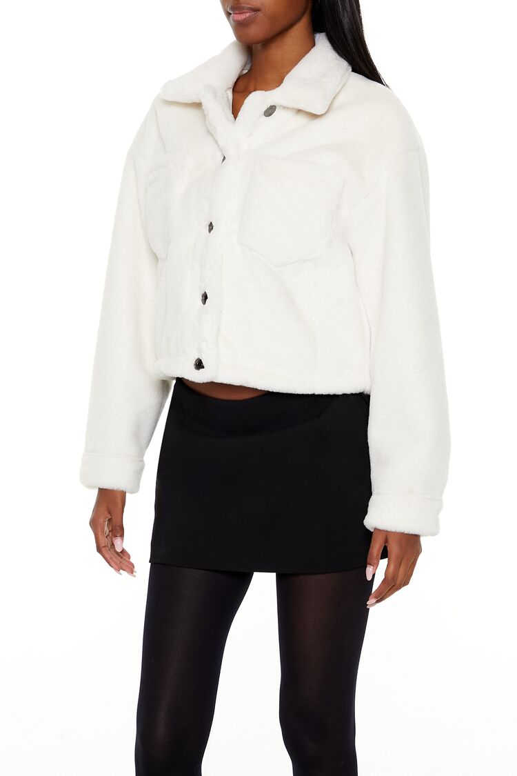  Forever 21 Faux Fur Cropped Shacket - egret-swatch - Bonton
