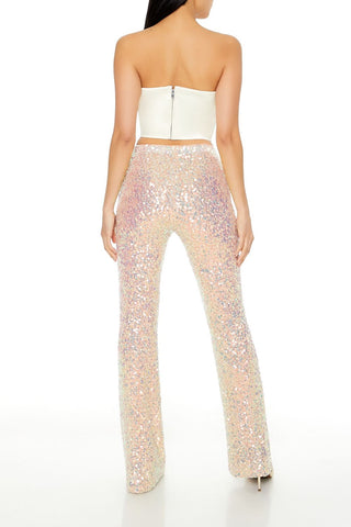 Sequin Mid-Rise Flare Pants