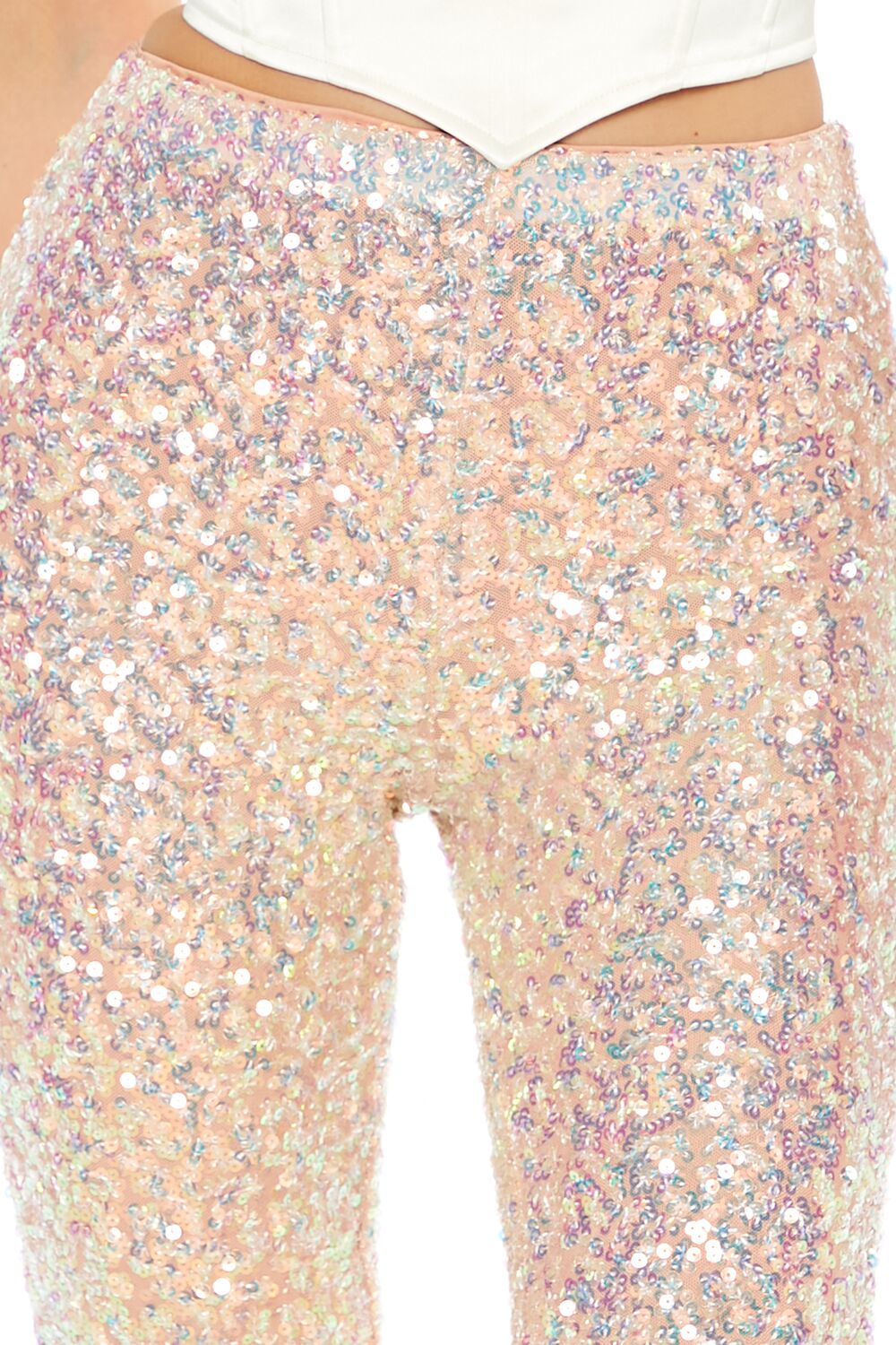 Forever 21 Sequin Mid-Rise Flare Pants - champagne - Bonton