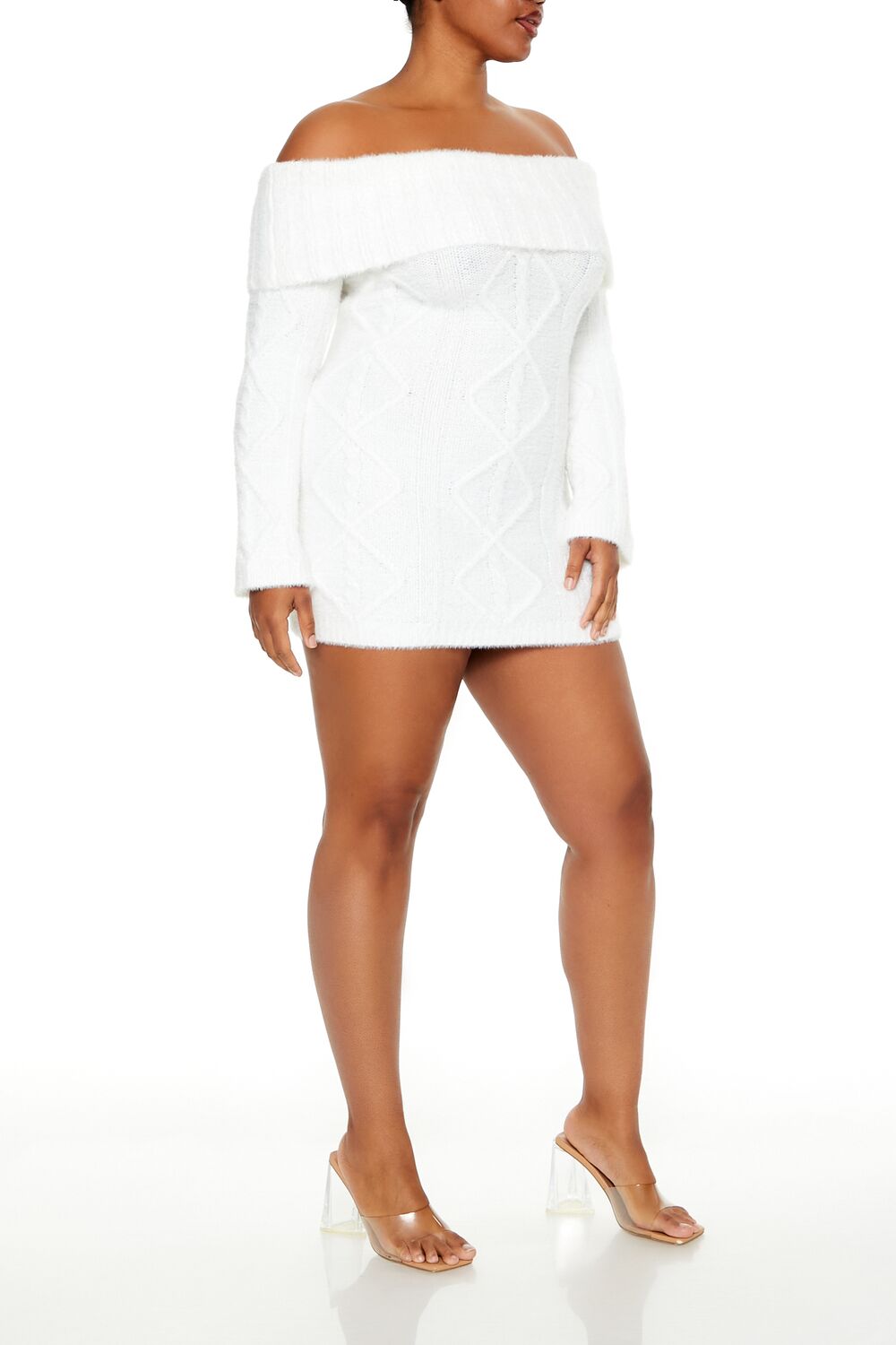  Forever 21 Plus Size Cable Knit Mini Sweater Dress - egret - Bonton