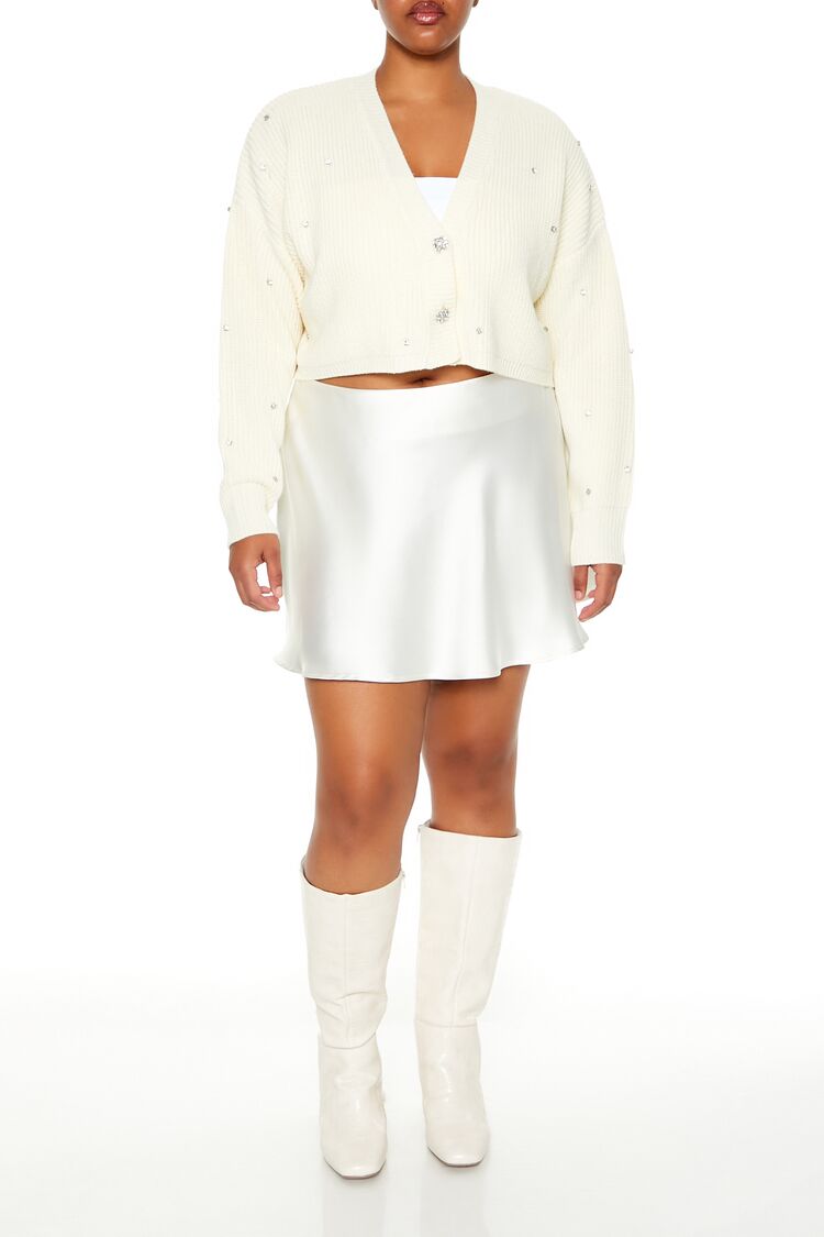  Forever 21 Plus Size Rhinestone Cardigan Sweater - egret - Bonton