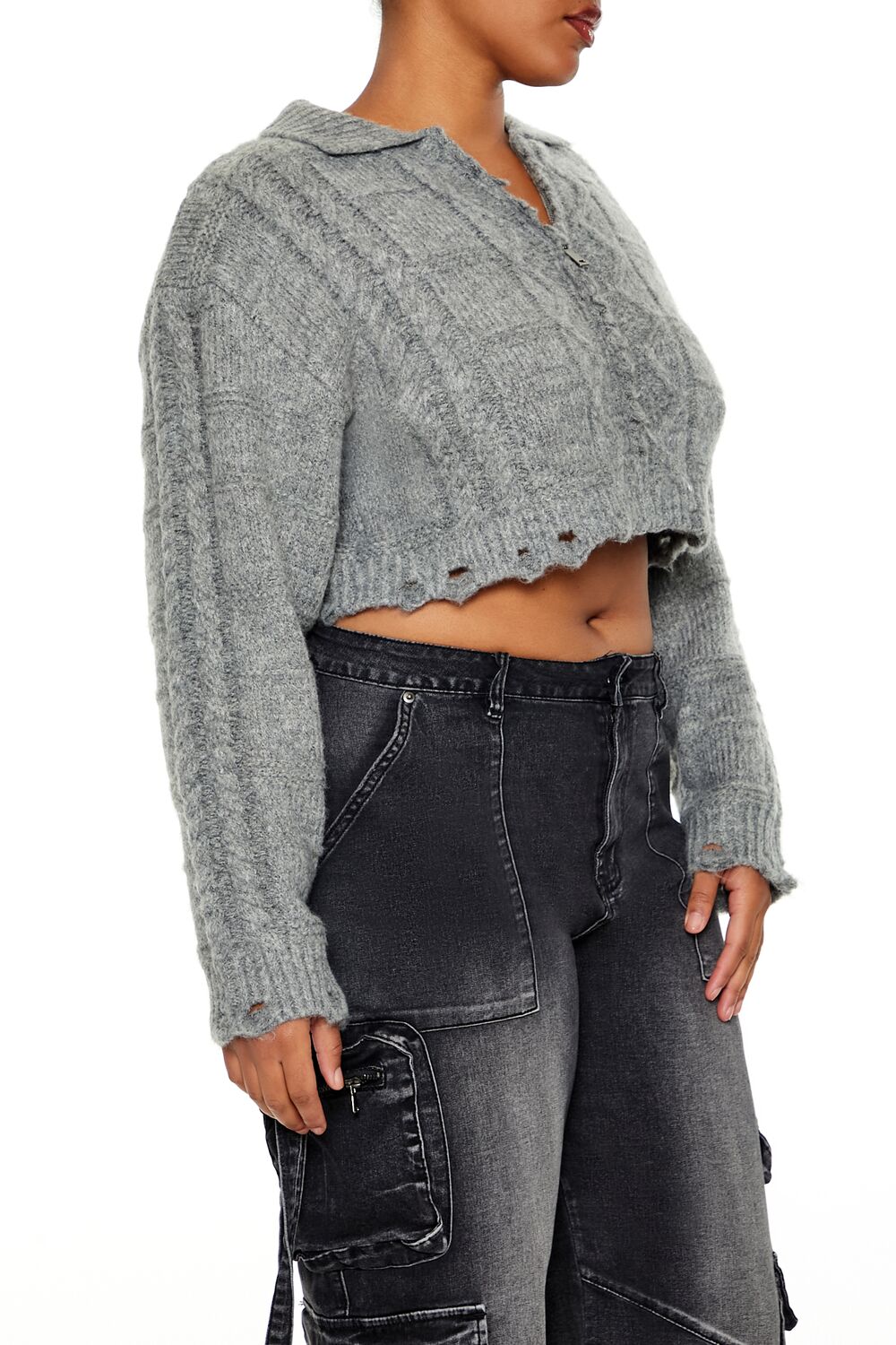  Forever 21 Plus Size Cable Knit Cropped Sweater - dark grey - Bonton