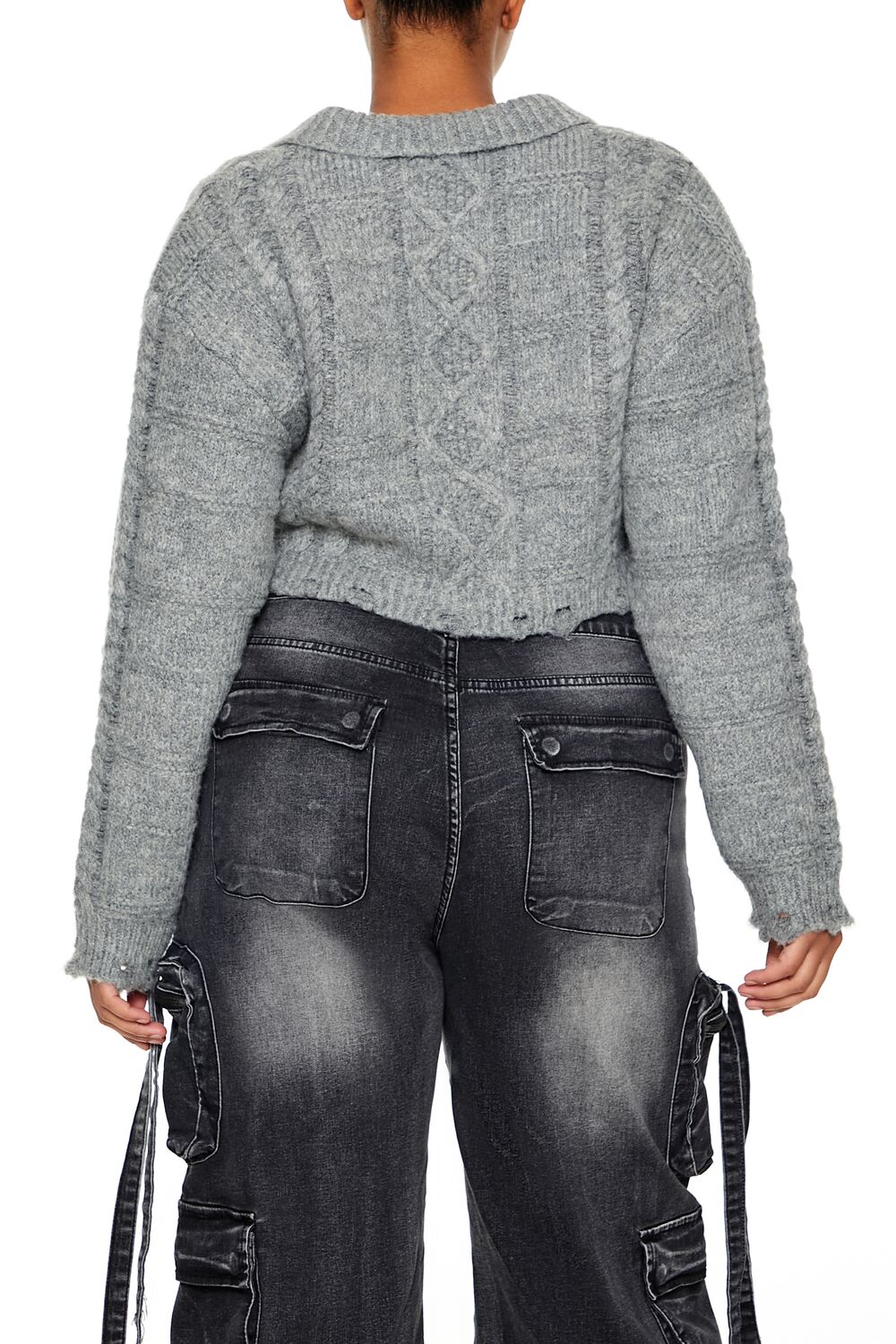  Forever 21 Plus Size Cable Knit Cropped Sweater - dark grey - Bonton