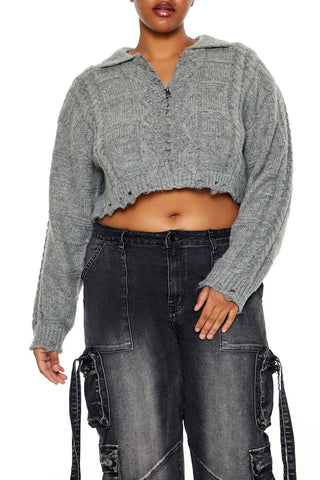 Plus Size Cable Knit Cropped Sweater