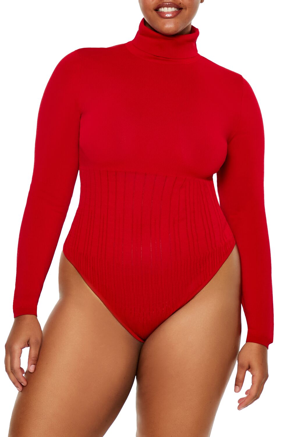  Forever 21 Plus Size Sweater-Knit Bodysuit - dark red - Bonton