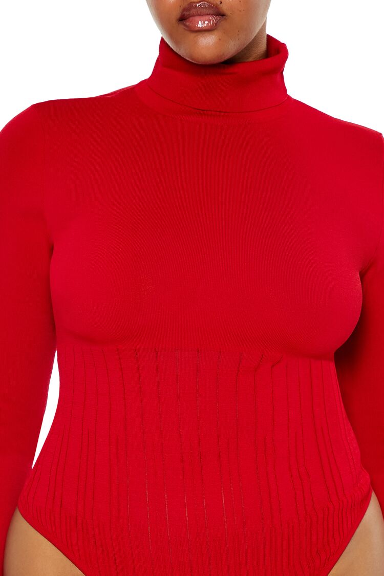 Forever 21 Plus Size Sweater-Knit Bodysuit - dark red - Bonton