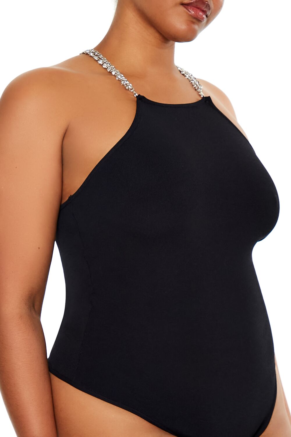  Forever 21 Plus Size Faux Gem Sweater-Knit Bodysuit - black - Bonton
