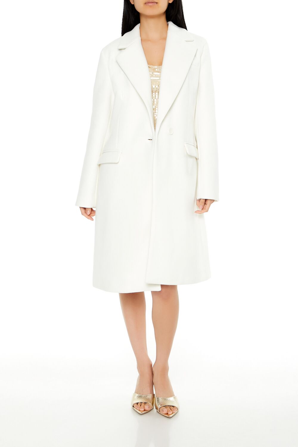  Forever 21 Notched Longline Coat - white - Bonton