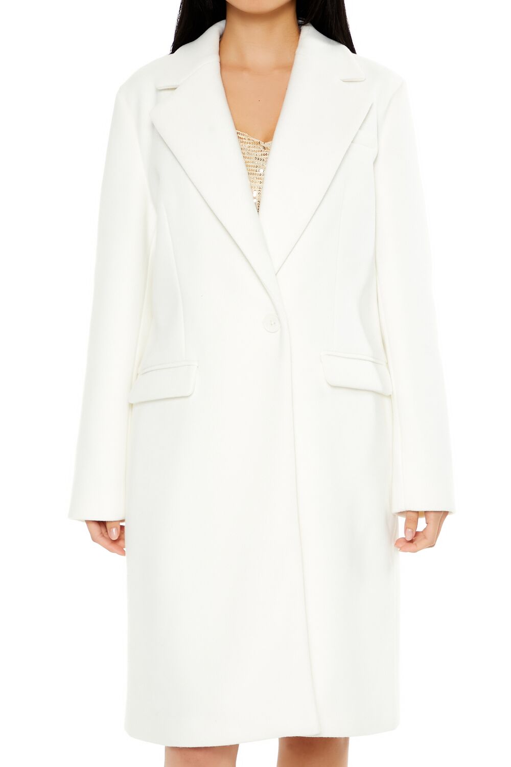  Forever 21 Notched Longline Coat - white - Bonton