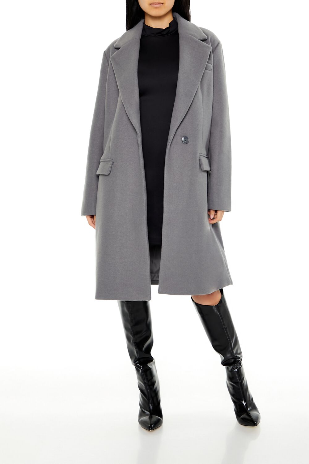  Forever 21 Notched Longline Coat - white - Bonton