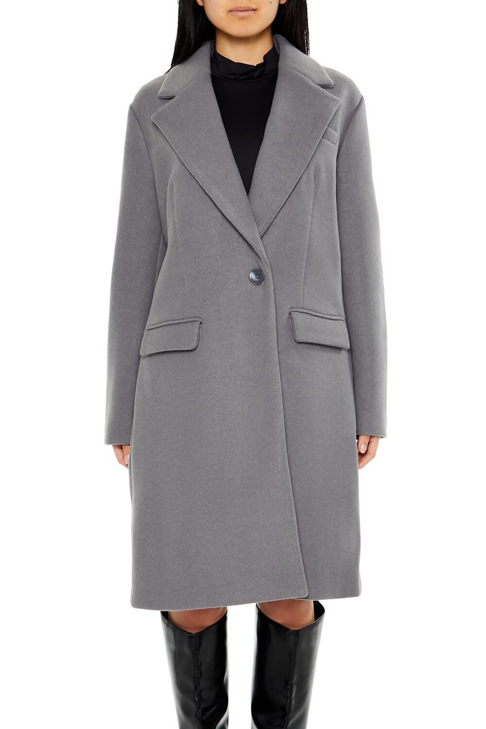  Forever 21 Notched Longline Coat - white - Bonton