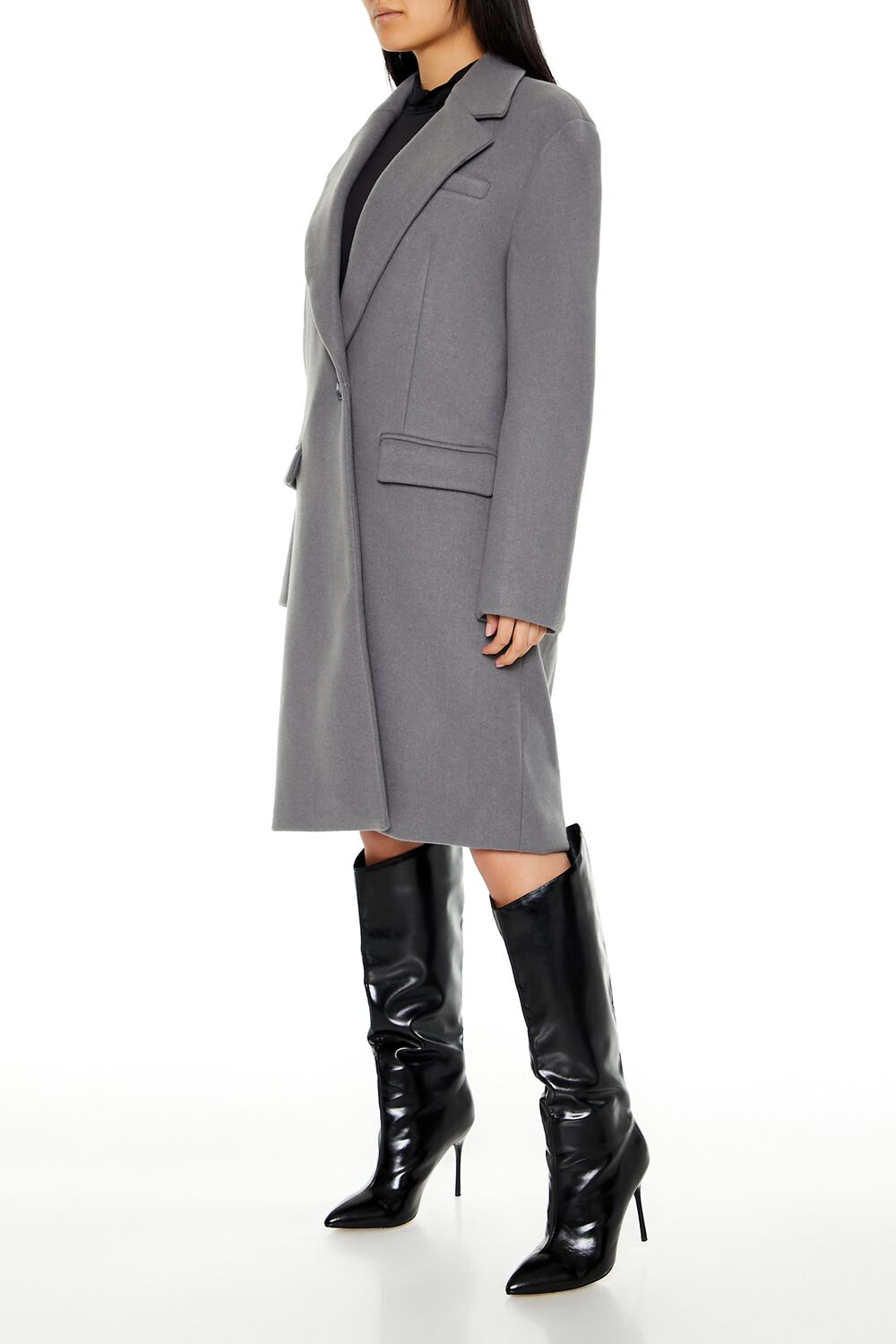  Forever 21 Notched Longline Coat - white - Bonton