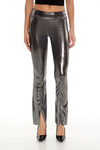Metallic Mid-Rise Flare Leggings